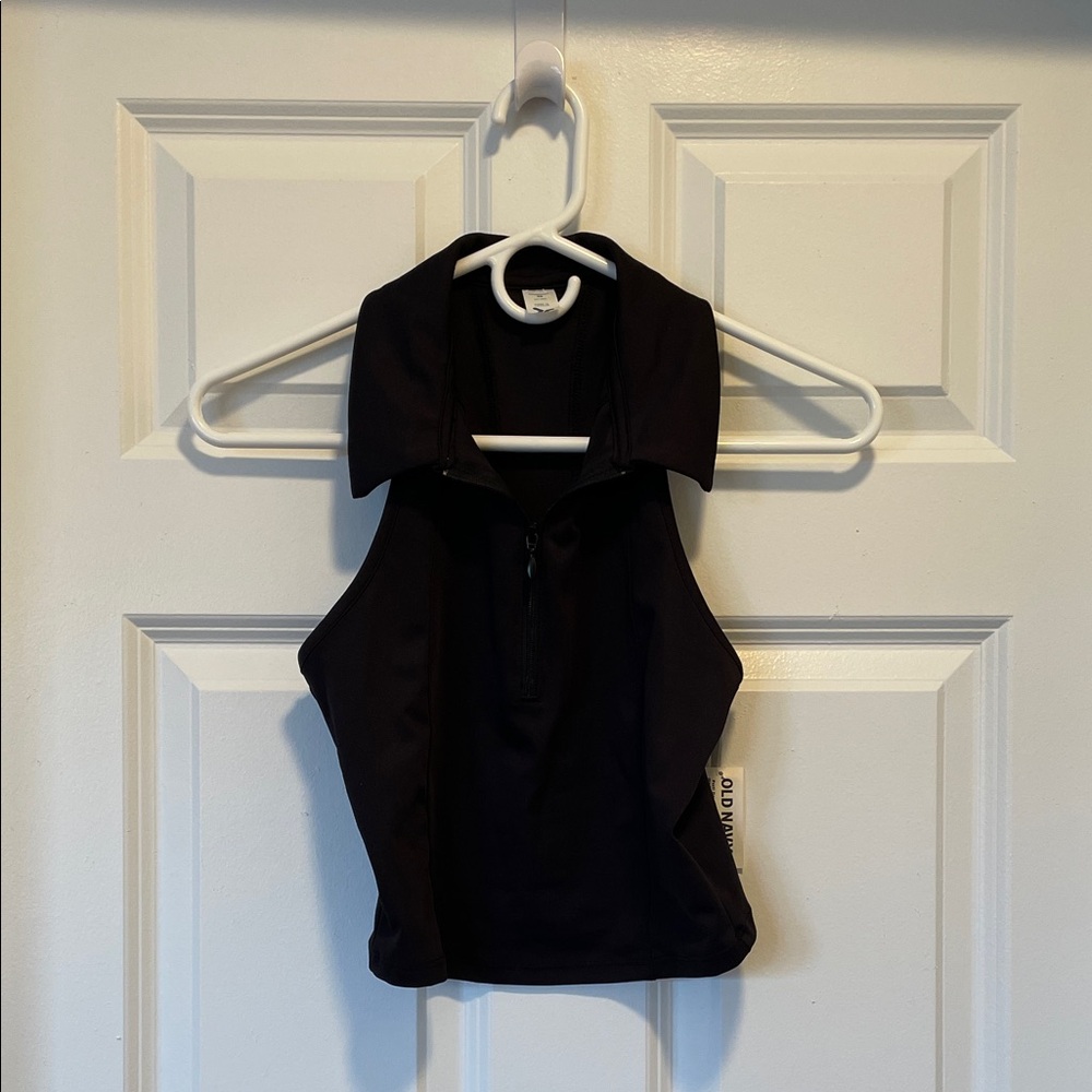 Old Navy Black Sleeveless Zip-Up Crop Tank